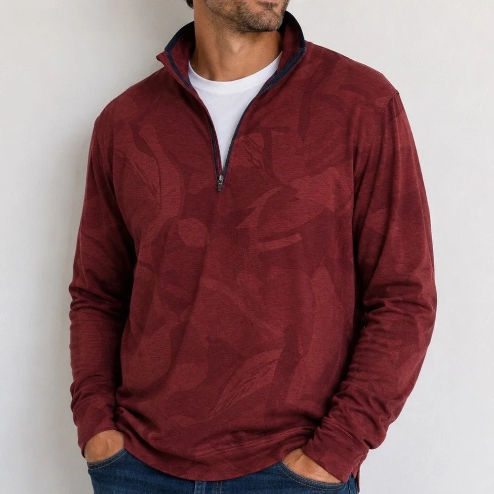 Walter Hagen Men's XL Golf Pullover Quarter Zip Floral Performance Soft Red